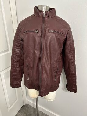 Men's Quilted Brown Faux Leather Bomber Jacket